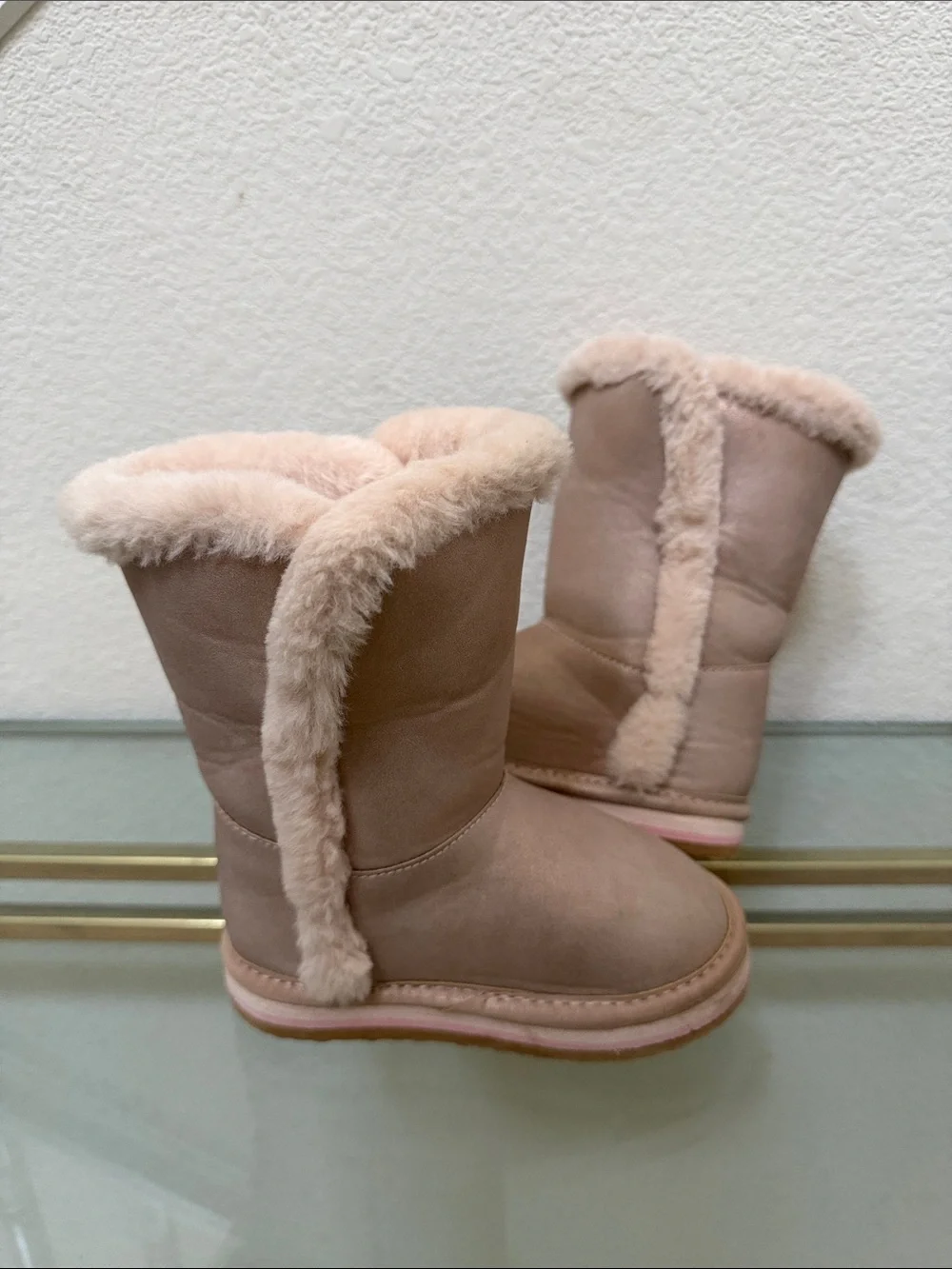 Plush Suede Shearling Boots in Blush Pink